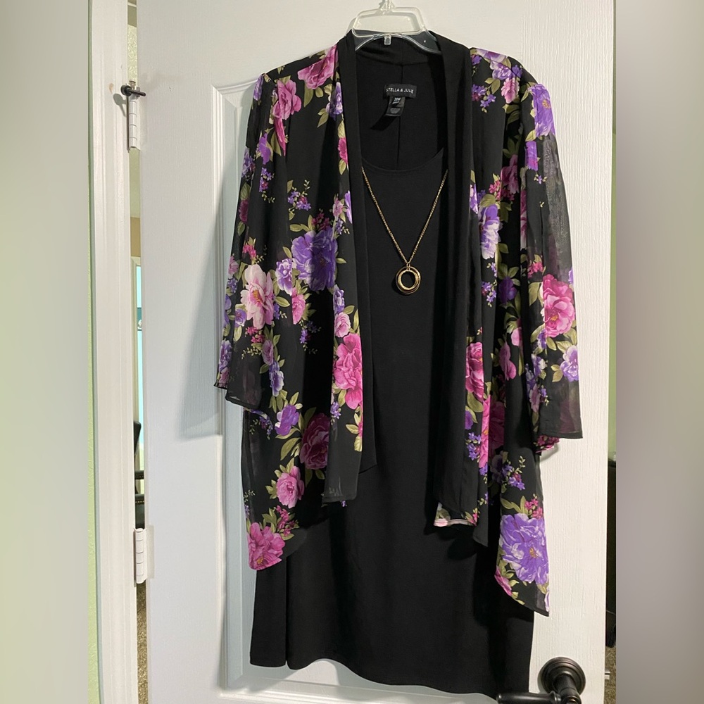 Floral Long Sleeve Dress with Black Base
